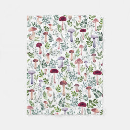 Aquarellmushrooms und Blätter im Grünen  Fleecedecke