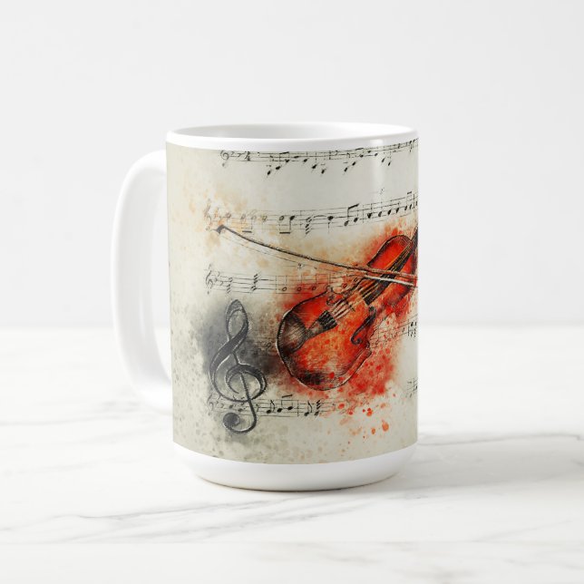 Aquarellmusik und Violine Kaffeetasse (Vorderseite Links)