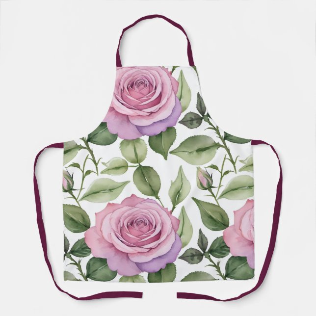 Aquarellmuster aus rosa und lavendelfarbenen Rosen Schürze (Vorderseite)