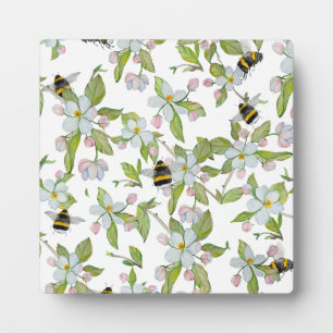 Aquarellmuster Blüten und Hummeln Fotoplatte