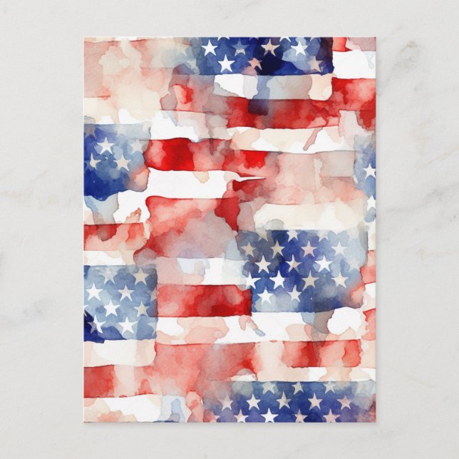 Aquarellmuster der amerikanischen Flagge Postkarte (Vorderseite)