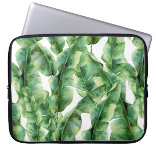 Aquarellmuster mit Blätter aus Bananenpalmen. Hand Laptopschutzhülle