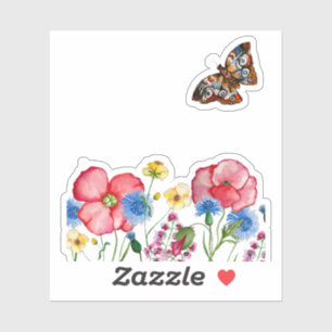 Aquarellmuster mit handgezeichnet Wildblumen Aufkleber