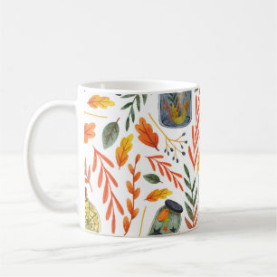 Aquarellmuster mit Herbstblättern. Kaffeetasse