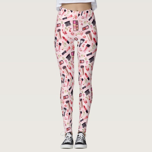 Aquarellmuster mit rosa Florals Leggings (Vorderseite)