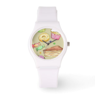 Aquarellmuster mit Süßigkeiten Armbanduhr