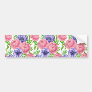 Aquarellmuster mit Torf und Anemon-Blume Autoaufkleber
