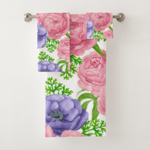 Aquarellmuster mit Torf und Anemon-Blume Badhandtuch Set