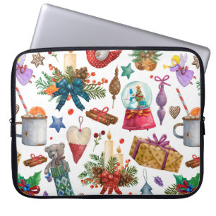 Aquarellmuster mit Weihnachtsschmuck Laptopschutzhülle