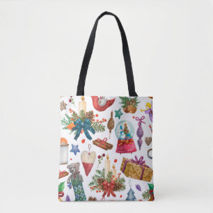 Aquarellmuster mit Weihnachtsschmuck Tasche