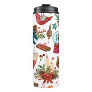 Aquarellmuster mit Weihnachtsschmuck Thermosbecher