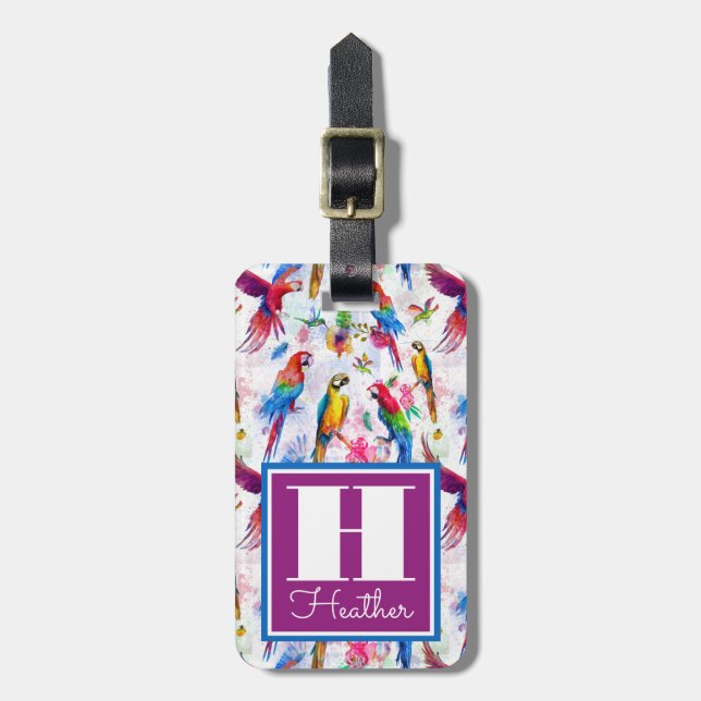 Aquarellmuster| Monogramm Gepäckanhänger (Vorderseite vertikal)