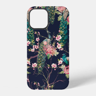 Aquarellmuster Pfau auf einem Kirschbaum, Blume iPhone 12 Hülle