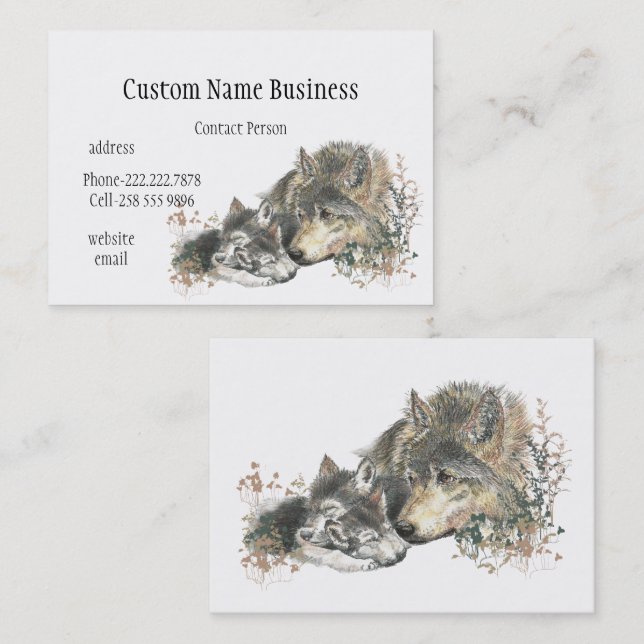 Aquarellmütter oder Pater Wolf mit Cubs Visitenkarte (Vorne/Hinten)