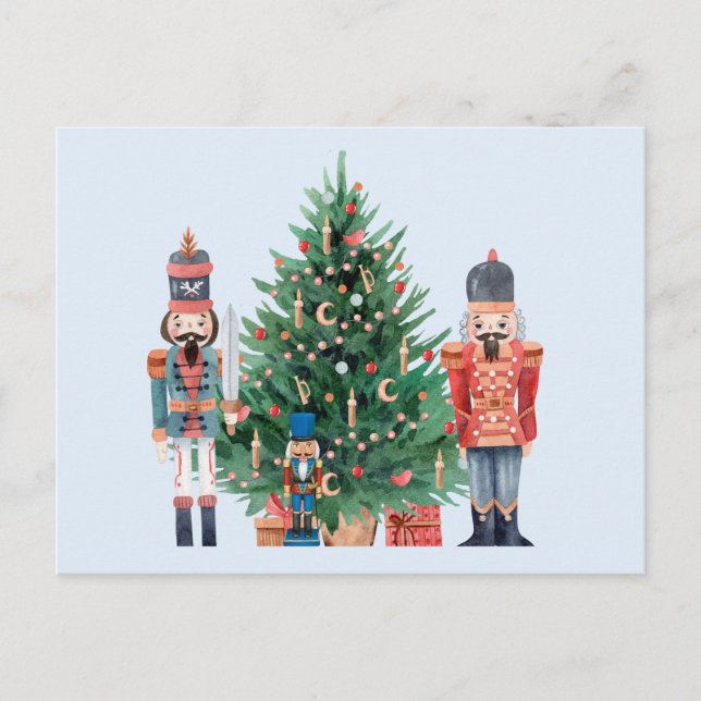 Aquarellnährer und Weihnachtsbaum Feiertagspostkarte (Vorderseite)