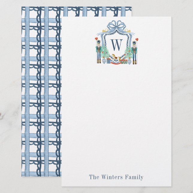 Aquarellnährungsmittel Monogram Wappen Christmas Briefpapier (Vorne/Hinten)