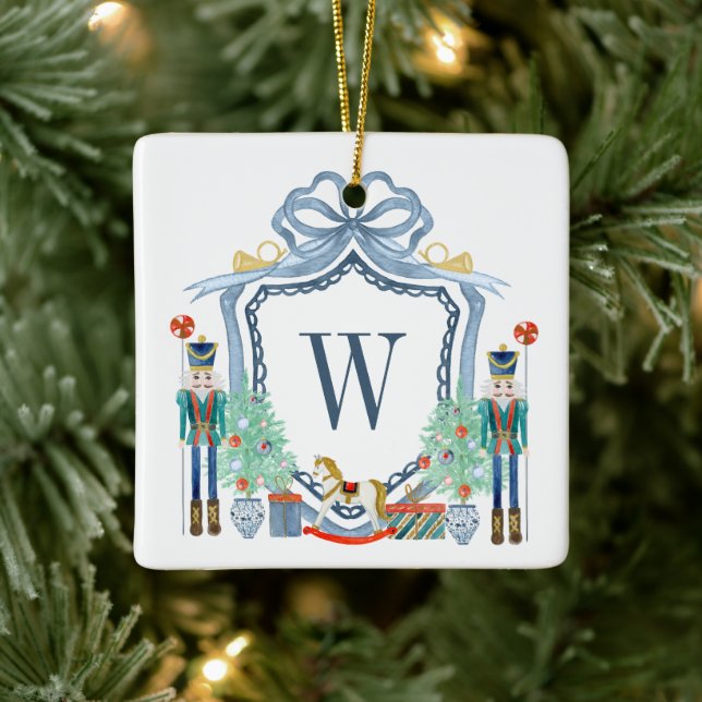 Aquarellnährungsmittel Monogram Wappen Christmas Keramikornament (Baum)