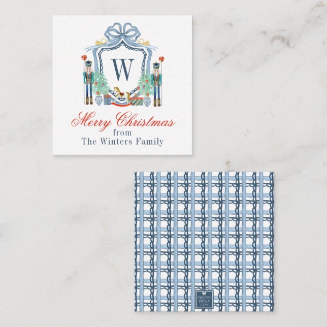 Aquarellnährungsmittel Monogram Wappen Christmas Mitteilungskarte (Vorne/Hinten)