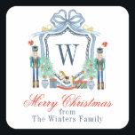Aquarellnährungsmittel Monogram Wappen Christmas Quadratischer Aufkleber<br><div class="desc">PreppyPrint.com - Feiern Sie Weihnachten im Stil! Fügen Sie Ihre personalisierte Touch hinzu. Übertragen Sie dieses Design auch auf die Produkte Ihrer Wahl! Bitte besuchen Sie meinen Designer-Shop,  PreppyPrint.com,  um die Dinge zu koordinieren.</div>
