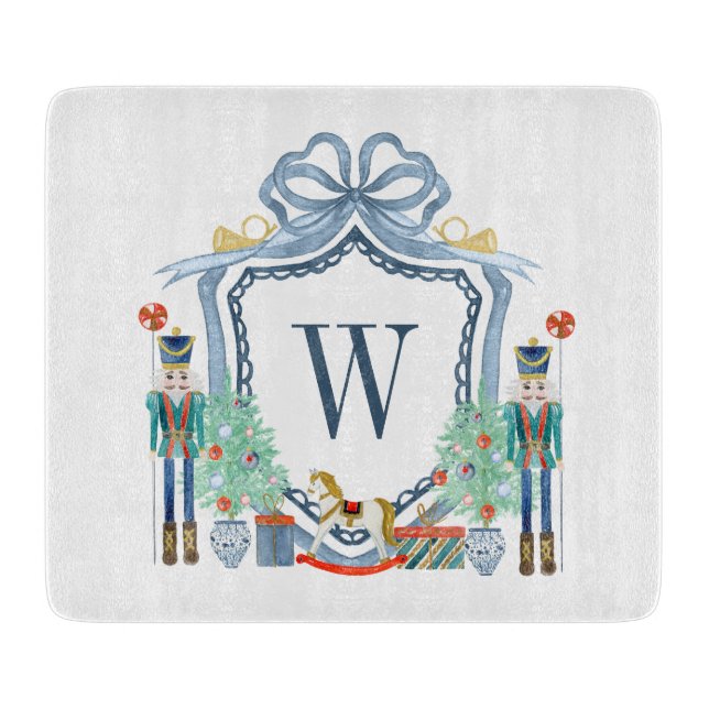 Aquarellnährungsmittel Monogram Wappen Christmas Schneidebrett (Vorderseite)