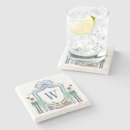 Aquarellnährungsmittel Monogram Wappen Christmas Steinuntersetzer