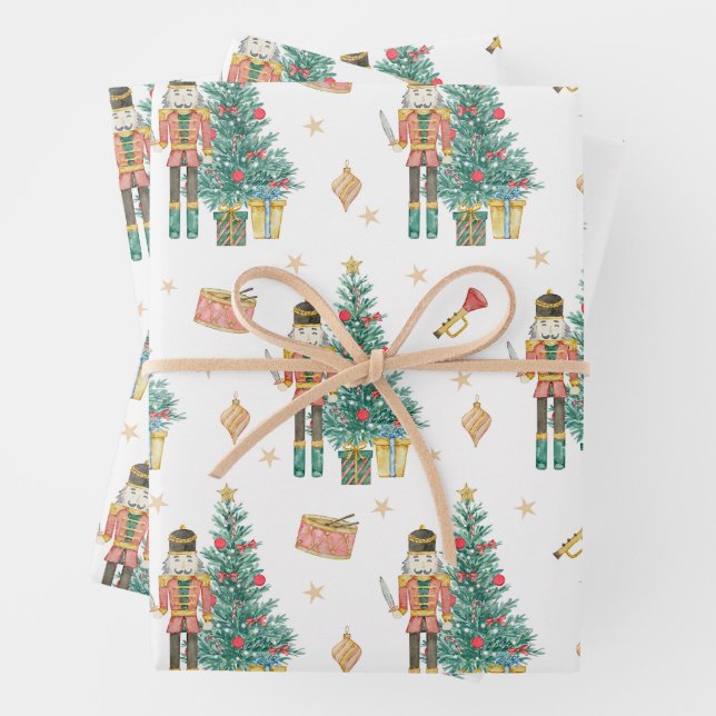 Aquarellnährungsmittel und Weihnachtsbaum Geschenkpapier Set (Beispiel)