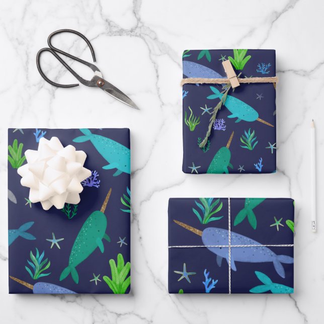 Aquarellnarkale unter dem Meer Gold Geschenkpapier Set (Vorderseite)