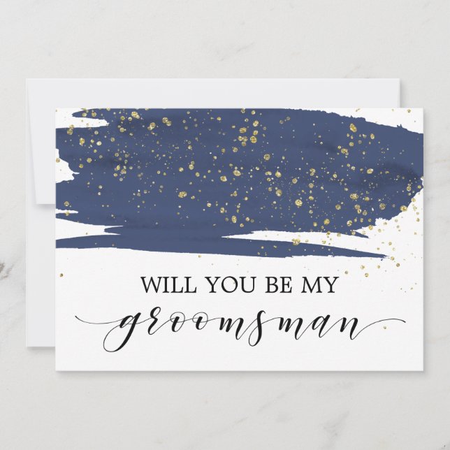 Aquarellnavy & Gold werden Sie mein Trauzeuge sein Einladung (Vorderseite)