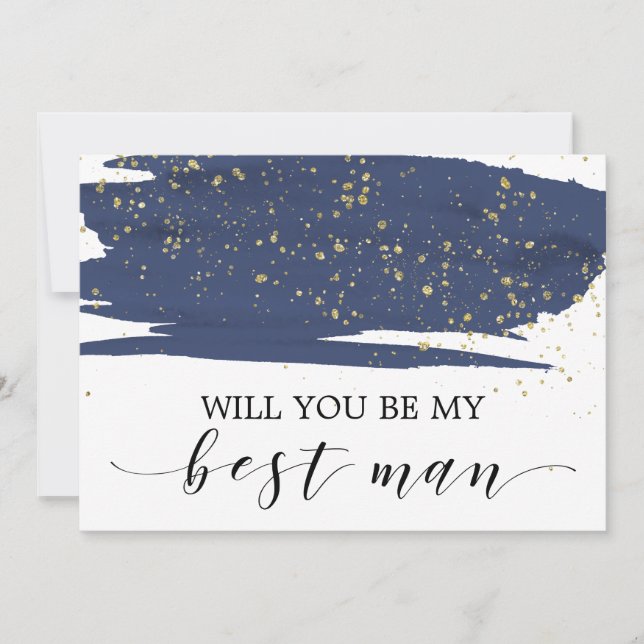 Aquarellnavy & Gold werden Sie mein Trauzeuge sein Einladung (Vorderseite)