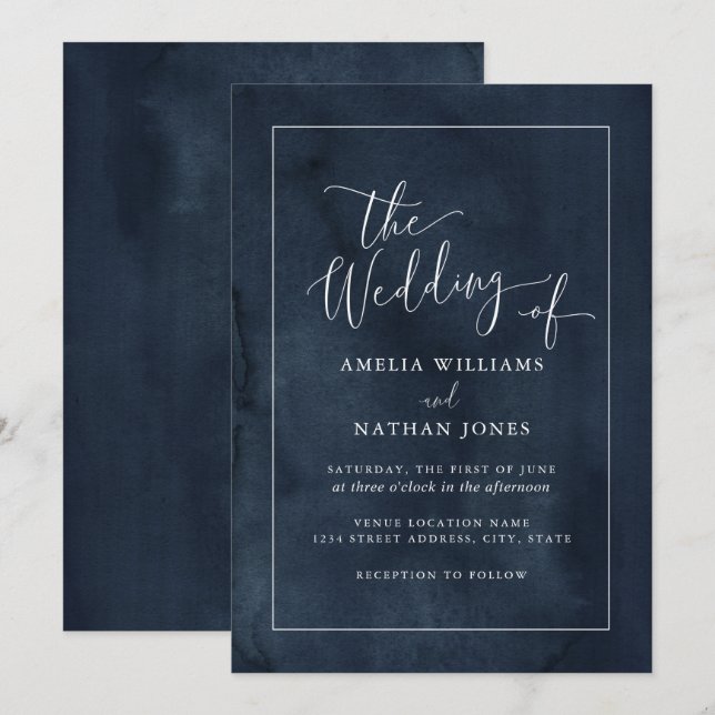 Aquarellnavy Hochzeit Einladung (Vorne/Hinten)