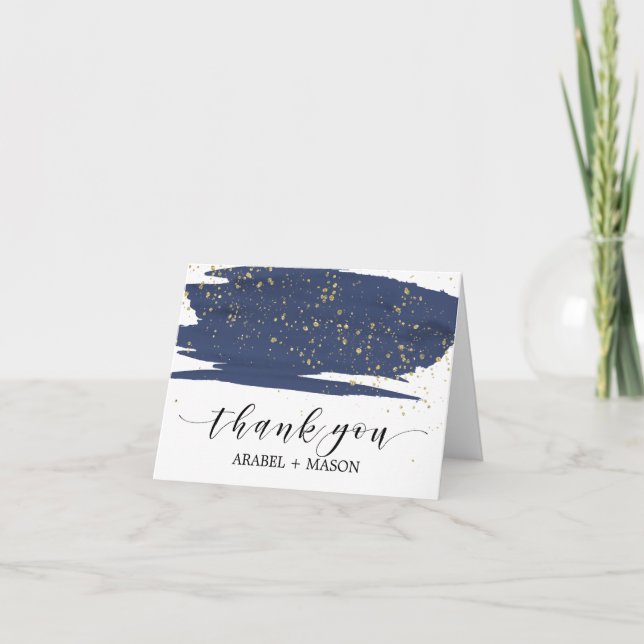 Aquarellnavy und Gold Sparkle Danke Karte (Vorderseite)