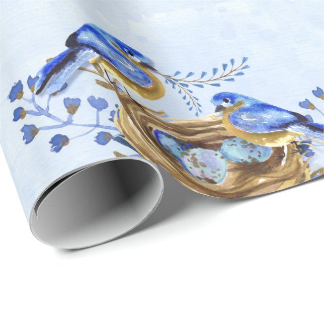 Aquarellnistende Bluebirts Geschenkpapier (Rolleneckpunkt)