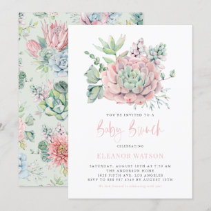 Aquarellnuancen Pastel Succules Baby Brunch Einladung