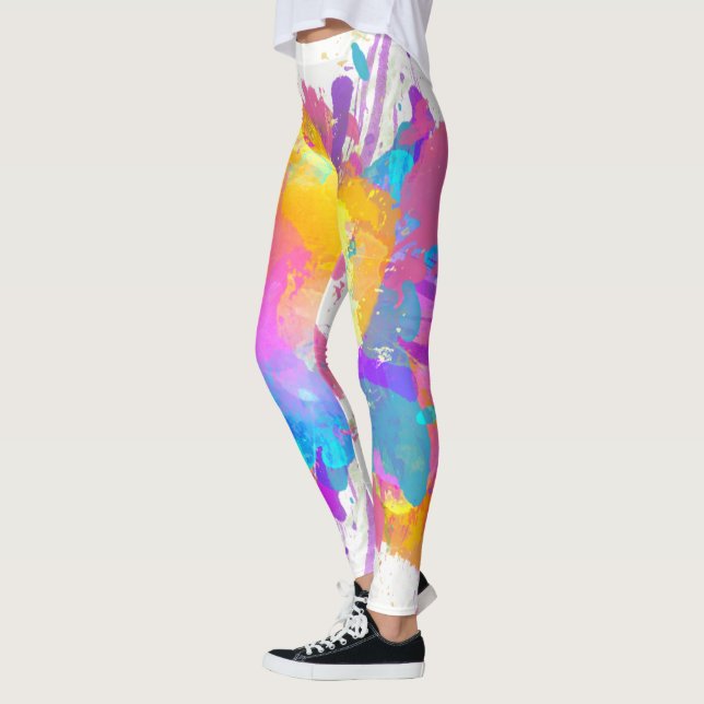 Aquarellöl Farbe Farbe Regenbogen Farbe Leinwand P Leggings (Links)