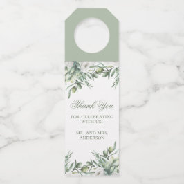 Aquarelloliven. Botanische Hochzeit danke Flaschenanhänger