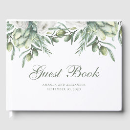 Aquarelloliven. Hochzeit mit Blumen Gästebuch