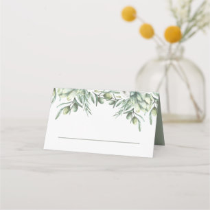 Aquarelloliven. Italienische Hochzeit im Garten Platzkarte