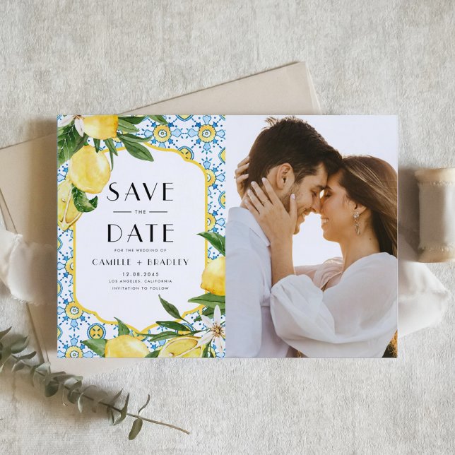 Aquarellon Lemon Mittelmeer Foto Save the Date Magneteinladung (Von Creator hochgeladen)