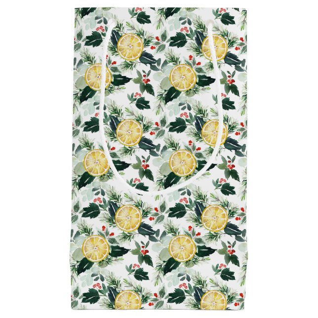 Aquarellon Lemon und Holly Pattern Weihnachten Kleine Geschenktüte (Vorderseite)