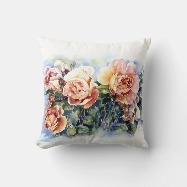 Aquarellorange-Blume Rose zur Abbildung des Durchl Kissen (Vorderseite)