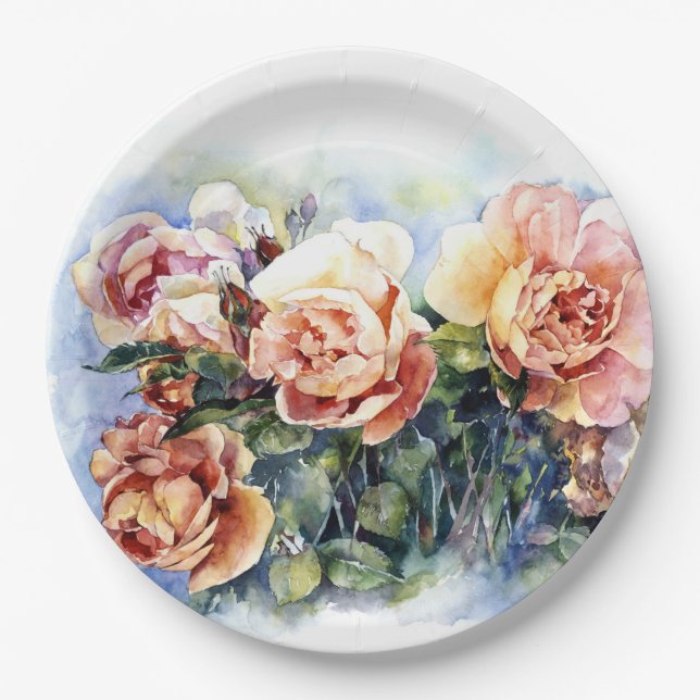 Aquarellorange-Blume Rose zur Abbildung des Durchl Pappteller (Vorderseite)