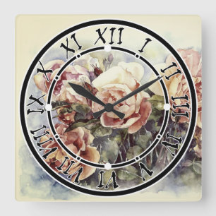 Aquarellorange-Blume Rose zur Abbildung des Durchl Quadratische Wanduhr