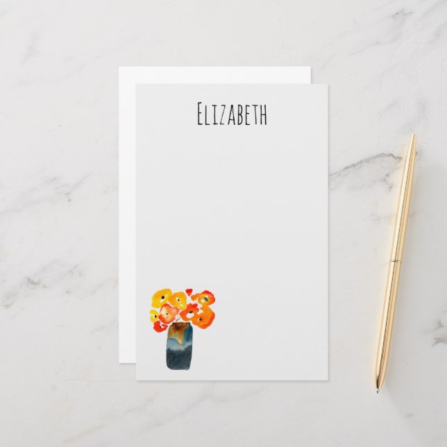 Aquarellorange und rote Mohnblumen Briefpapier (Vorderseite/Rückseite Beispiel)