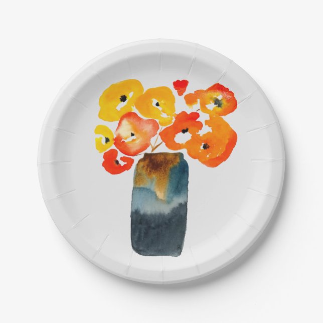 Aquarellorange und rote Mohnblumen Pappteller (Vorderseite)
