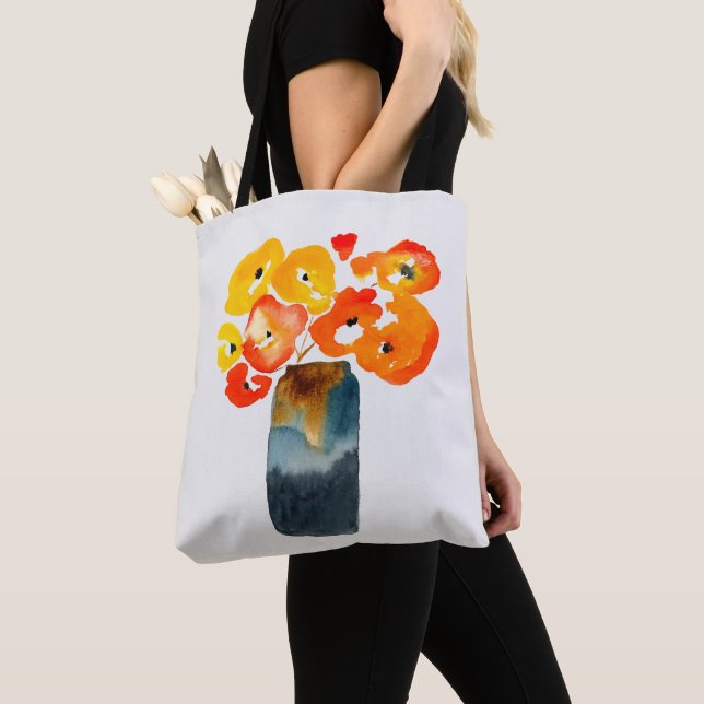 Aquarellorange und rote Mohnblumen Tasche (Von Nahem)