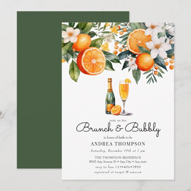 Aquarellorangen | Brunch-Dusche Einladung (Vorne/Hinten)