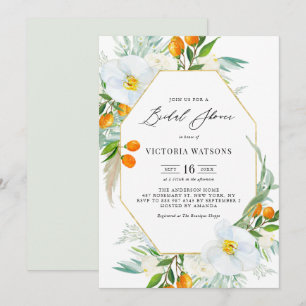 Aquarellorchiale und Kumquats Rahmen-Brautparty Einladung