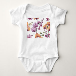 Aquarellorchid-Blume, nahtlose Muster. Baby Strampler