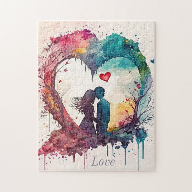 Aquarellpaare im Herzen Valentins (Vertikal)