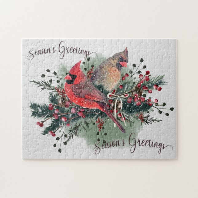 Aquarellpaare von Kardinälen Weihnachtsentwurf (Horizontal)
